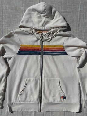 Aviator Nation 5 Stripe Hoodie – Vintage White – Men’s XL – Rainbow Stripe